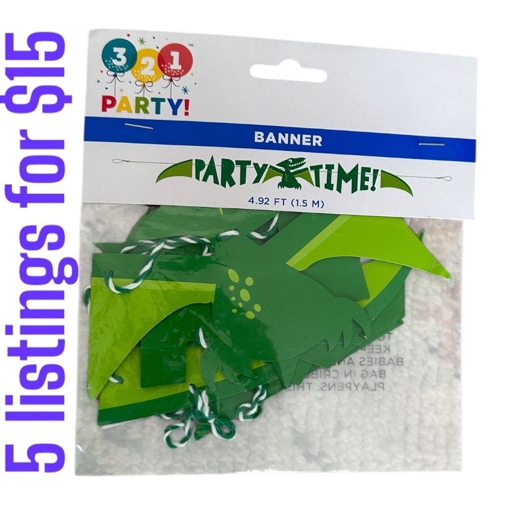 Dinosaur 4.92 FT Birthday Party Banner ‘Party Time’ new by 321 party